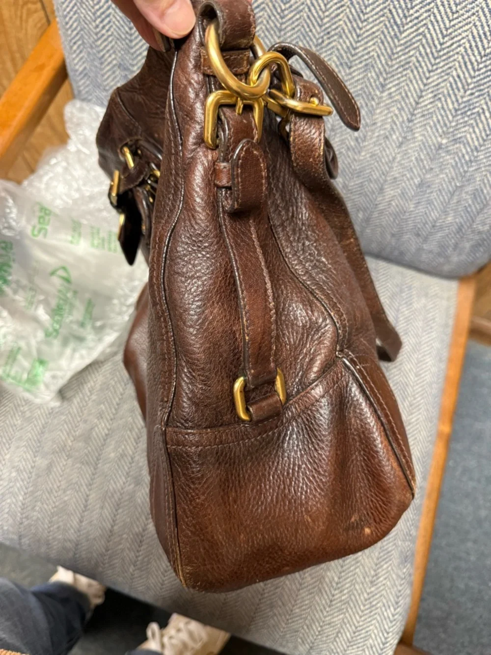 Prada Dark Brown Deerskin Cervo Antik Leather Messenger Bag with Gold Hardware - Picture 7 of 10